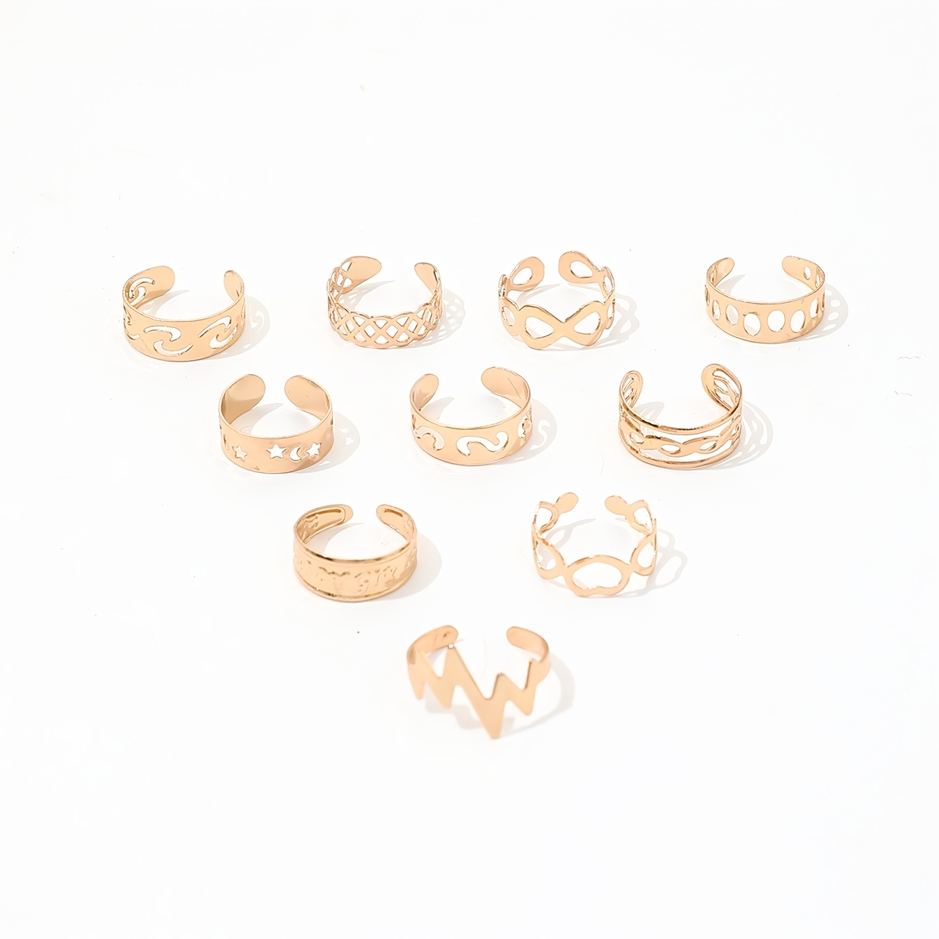 10pc Open-ended Iron Hoop Toe Ring Stacking Set